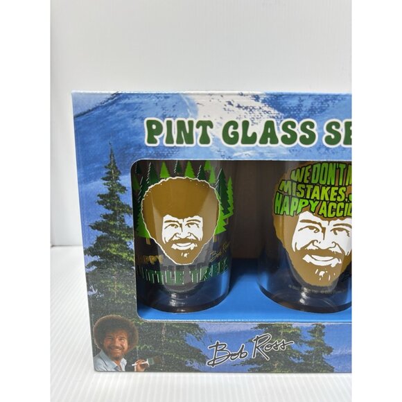 Bob Ross Pint Beer Glass Set 2 x 16oz Painting Happy Trees Art Collectible New - Picture 6 of 8